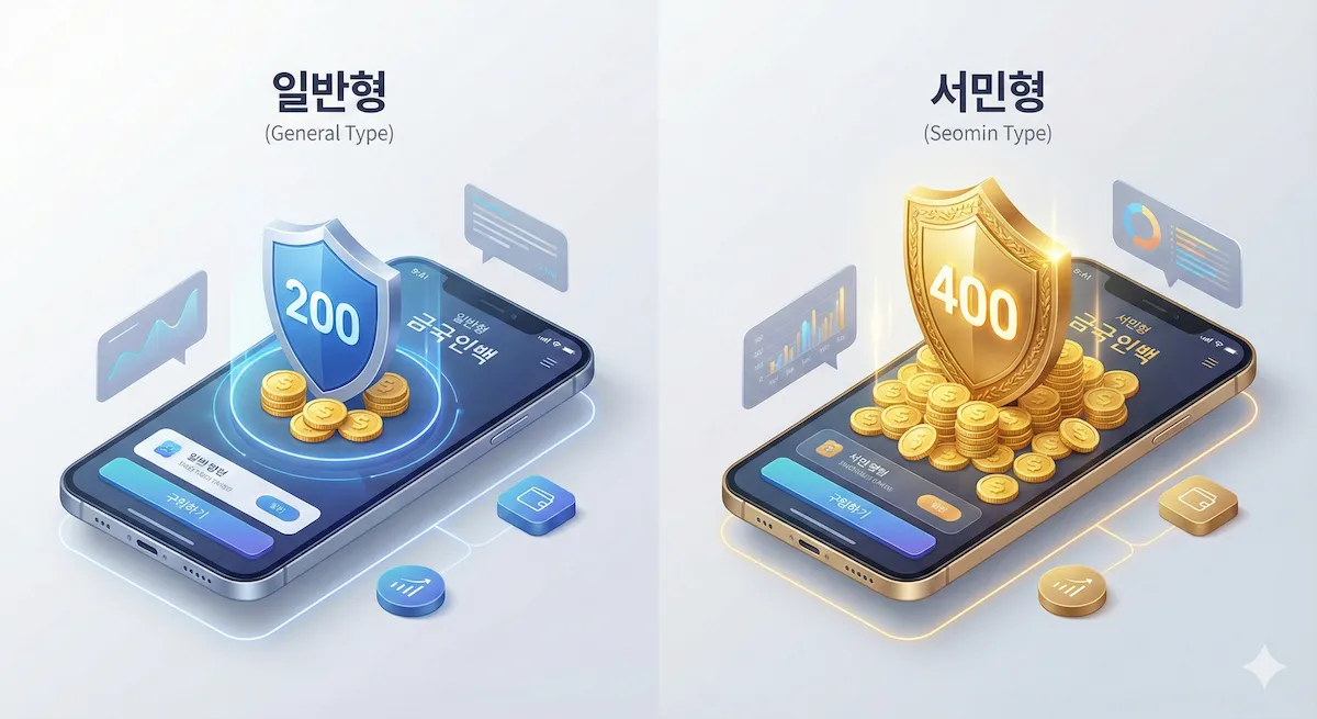 ISA계좌의 일반형과 서민형 비과세 한도의 차이 200만원->400만원 인포그래픽