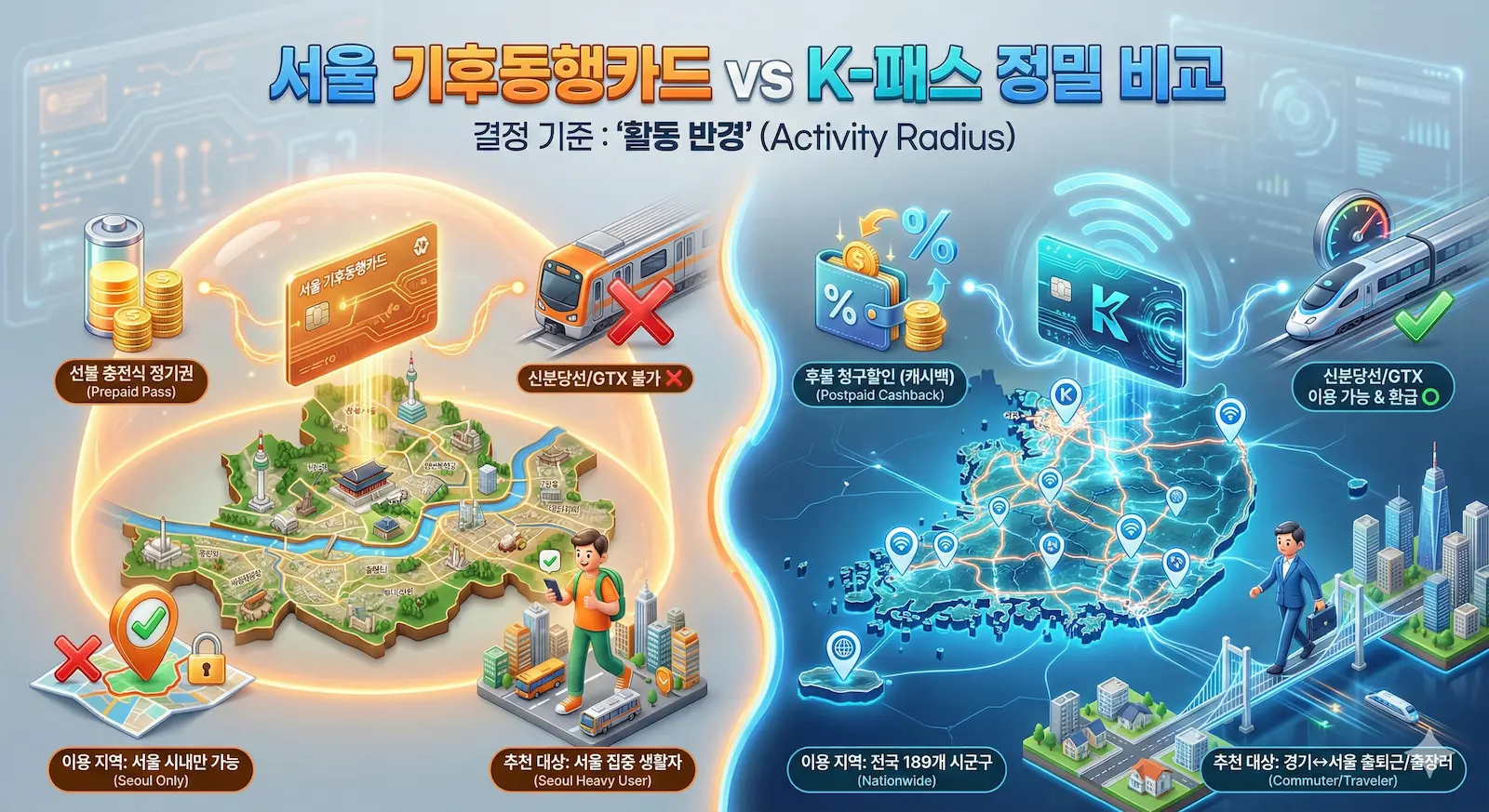 기후동행 vs K패스 모두의 카드 비교 인포그래픽