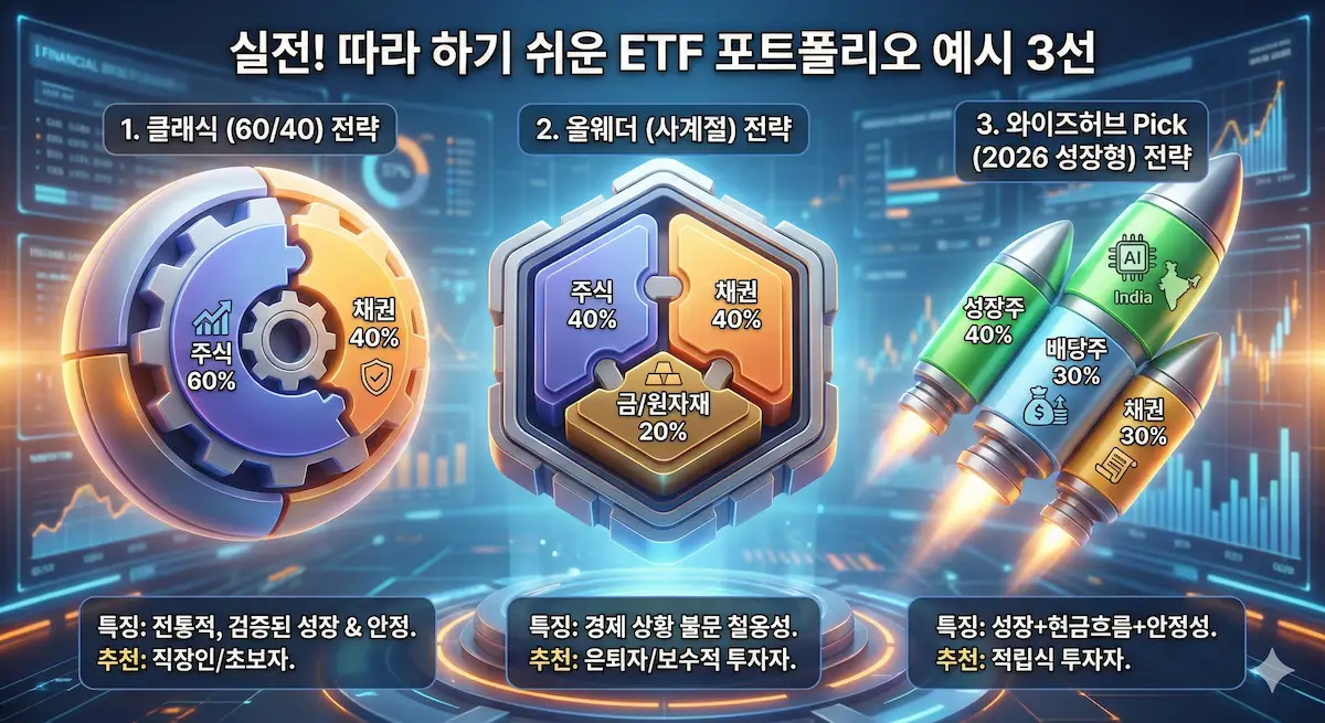 실전! 따라 하기 쉬운 ETF 포트폴리오 예시 3선 인포그래픽