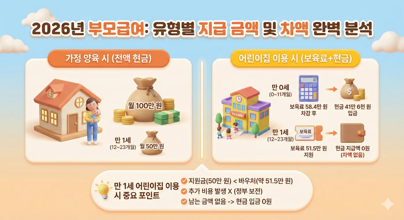 부모급여 신청 유형별 지급 금액 및 차액 완벽 분석한 인포그래픽 이미지