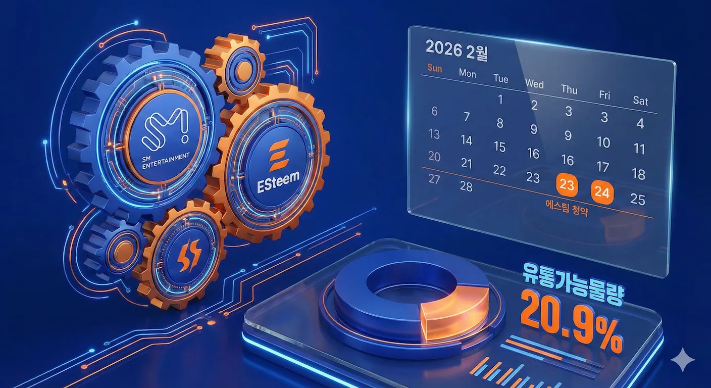 에스팀의 청약 일정 및 유통가능 물량을 그래프로 표현한 3d 인포그래픽