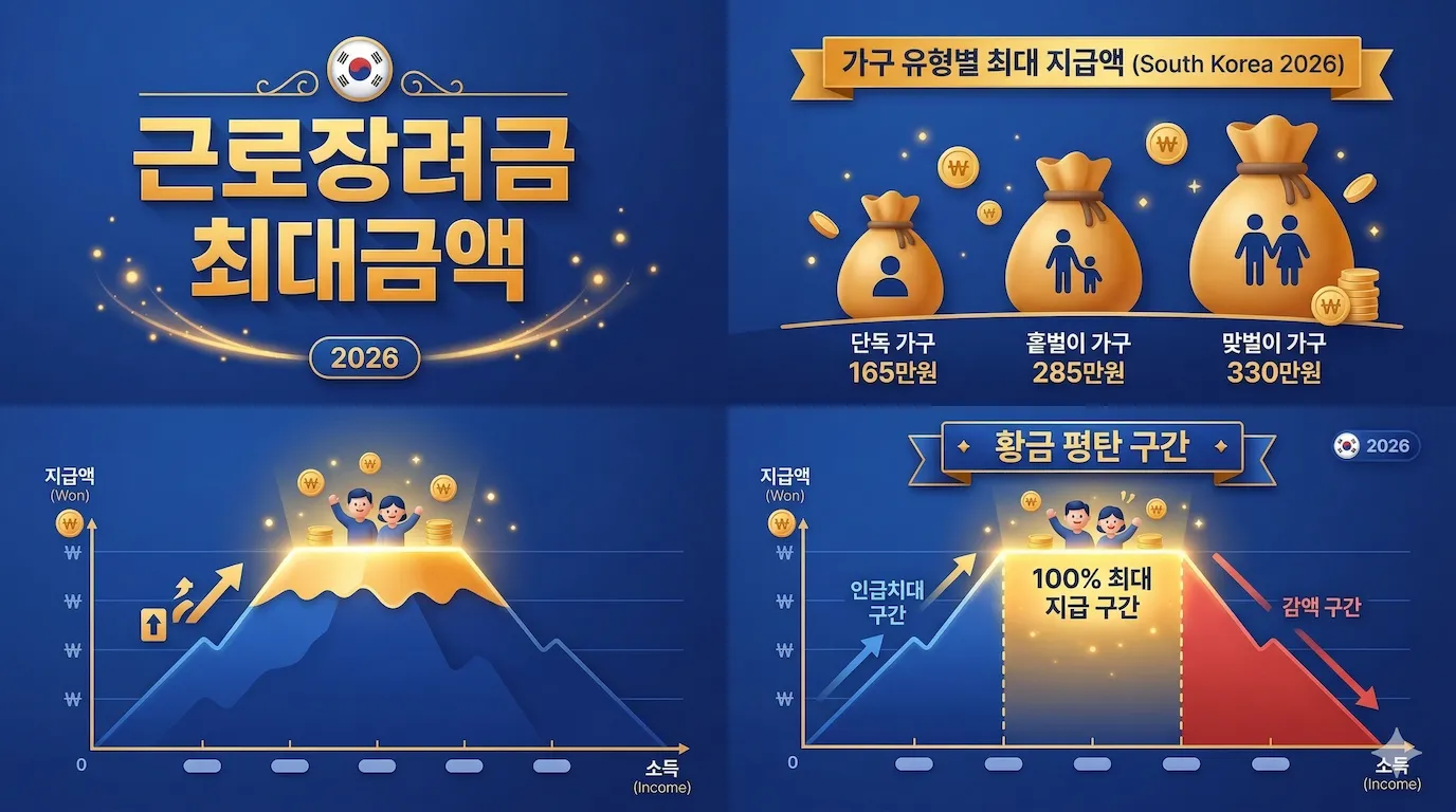 근로장려금 가구 유형별 최대 지급액 인포그래픽 이미지