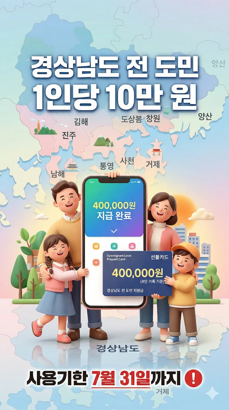 경상남도 지원금 신청 관련1인당 10만원 지급을 나타내는 3d 인포그래픽 이미지