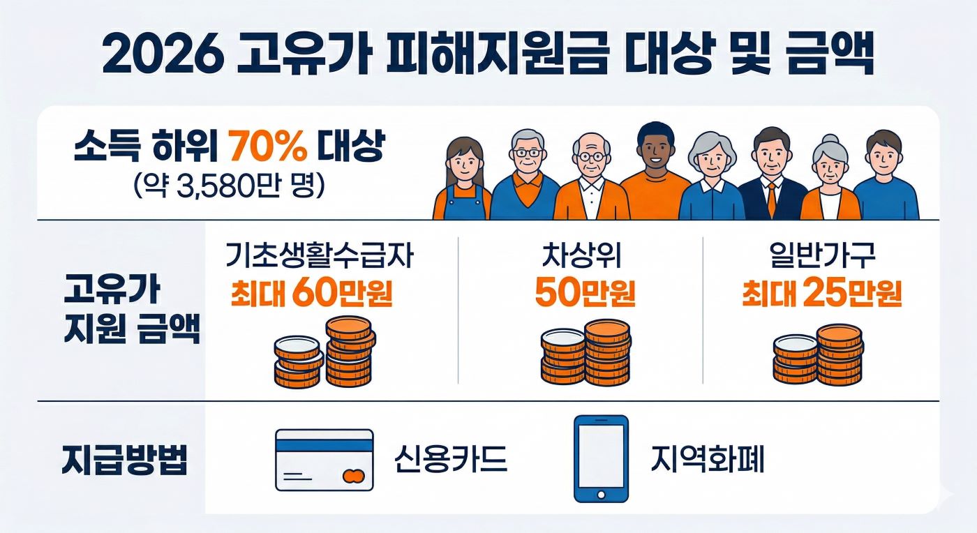 2026년 고유가 피해지원금 대상 확인 및 지급액 인포그래픽 이미지
