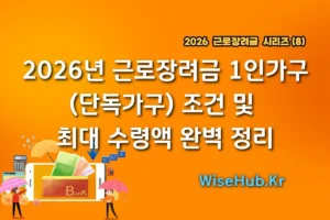 2026년 근로장려금 1인가구(단독가구) 조건 및 최대 수령액 완벽 정리