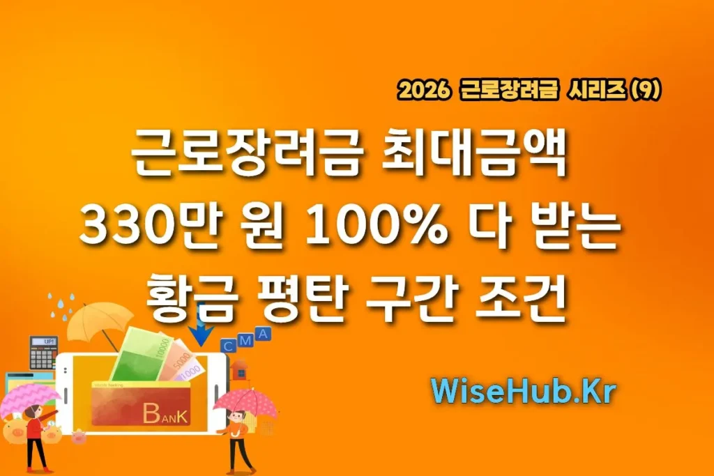 근로장려금 최대금액 330만 원 100% 다 받는 황금 평탄 구간 조건