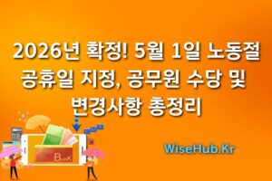 2026년 확정! 5월 1일 노동절 공휴일 지정, 공무원 수당 및 변경사항 총정리