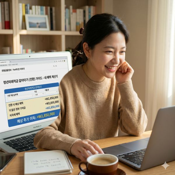 청년미래적금 갈아타기 계산기로 혜택을 계산하는 모습