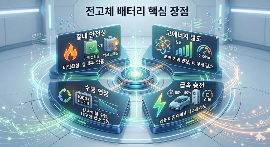 전고체 배터리 핵심 장점 인포그래픽 이미지