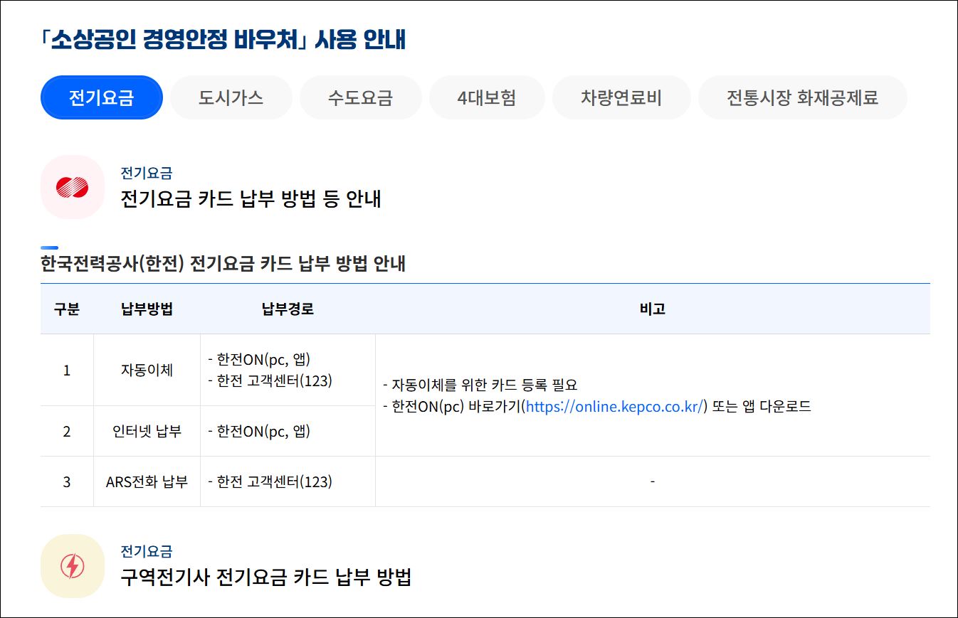 소상공인 경영안정 바우처 사용처 안내